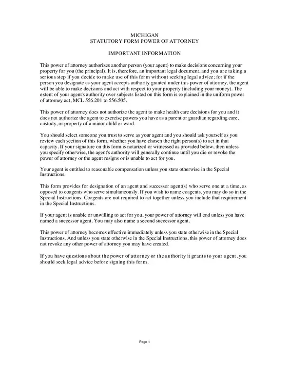 Michigan Power of Attorney MCL 556.201-556.505 - Choosing a Trusted Property Agent