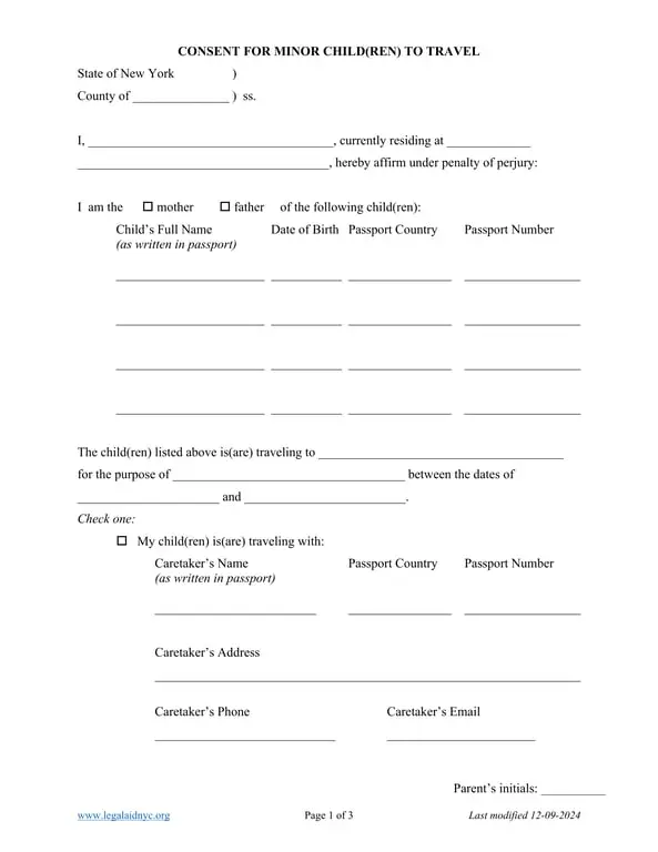 New York Minor Child Travel Authorization Overview
