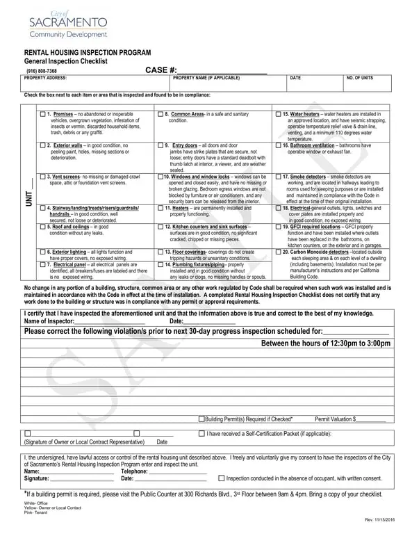 California Rental Housing Inspection Checklist Program
