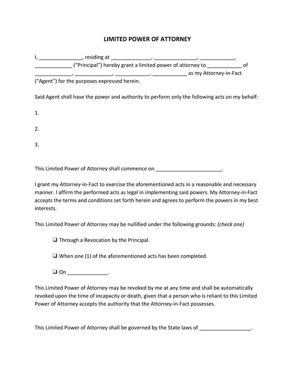 Limited Power of Attorney Authorization Agreement