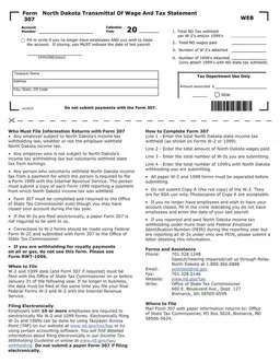 North Dakota Wage and Tax Statement 307 Transmittal form preview