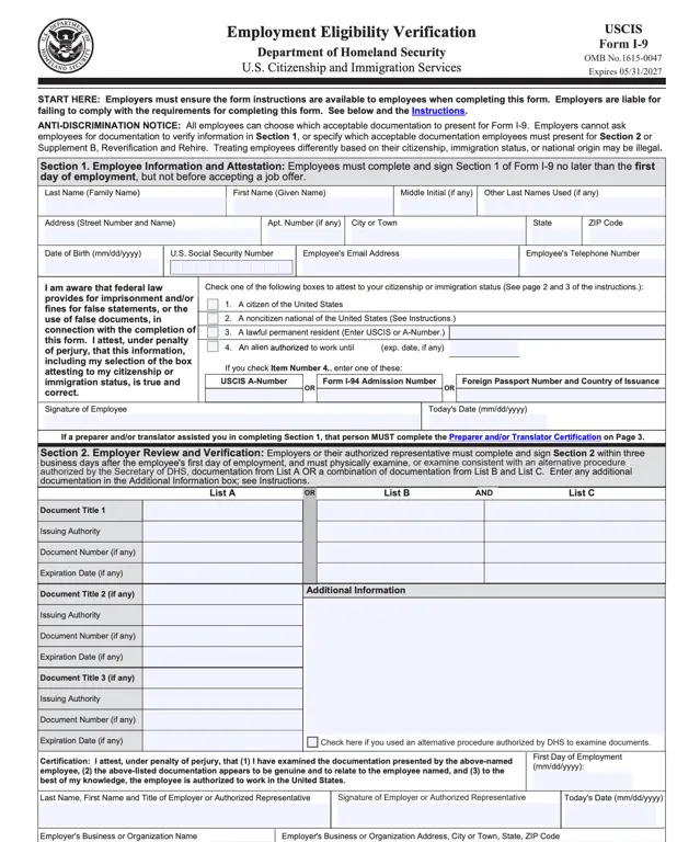 I-9 – Employment Eligibility Verification