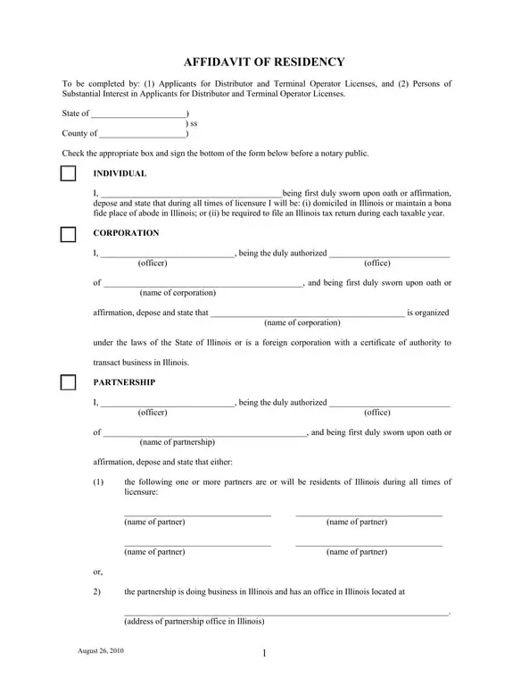 Illinois Residency Certification for License Applicants