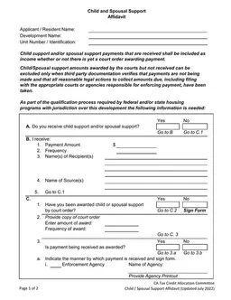 California Affidavit of Support - Verification of Child and Spousal Support Payments form preview