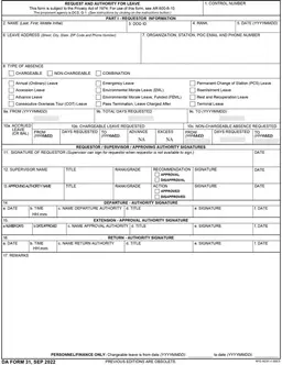 DA 31 – Request and Authority for Leave form preview