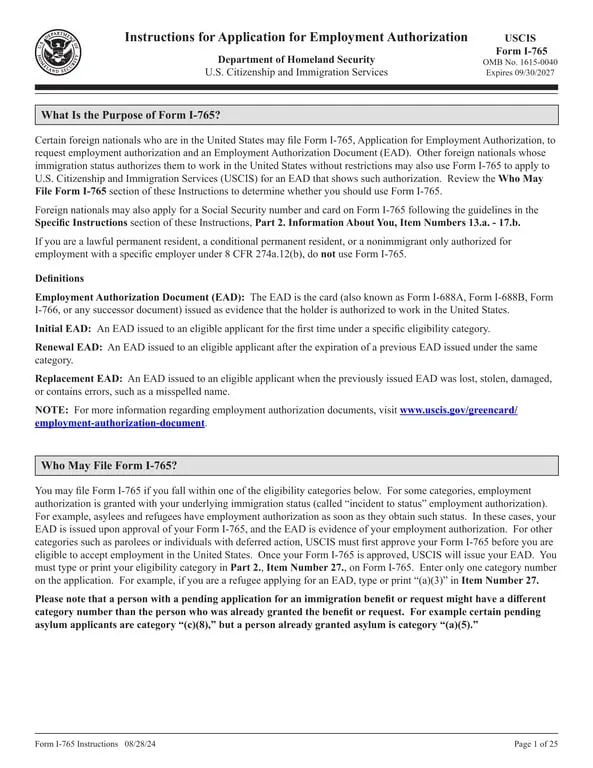 I-765 Employment Authorization Request and Social Security Application for Foreign Nationals