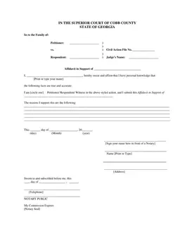 Georgia Superior Court Family Civil Action Affidavit form preview