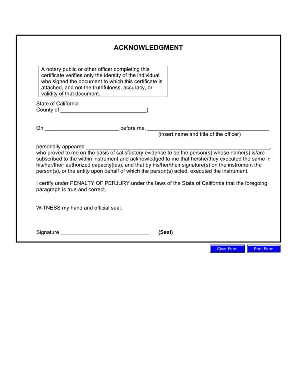California Notary Acknowledgment Receipt Verification