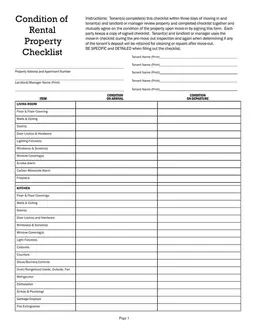 Rental Property Condition Checklist Holiday Colorado form preview