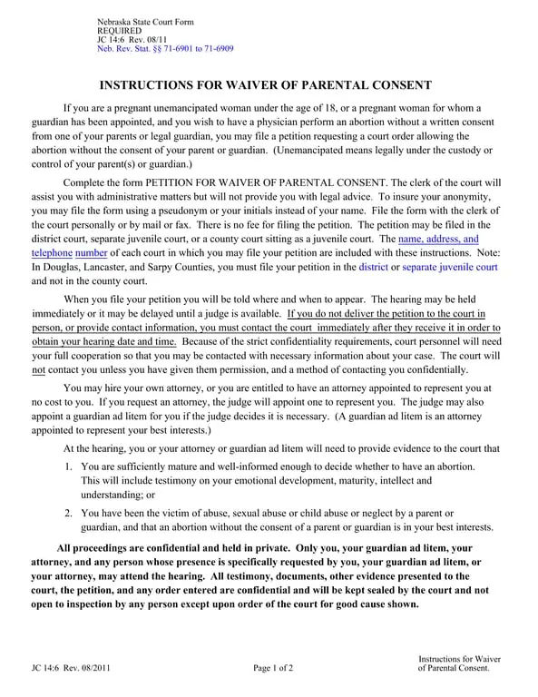 Nebraska Waiver of Parental Consent Petition Overview