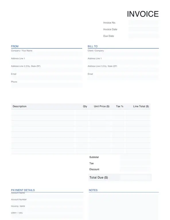Fillable Invoice 2026