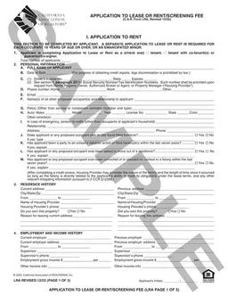 California LRA Tenant Screening Application form preview