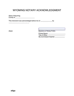 Wyoming Notary Acknowledgment for Signature Authentication form preview