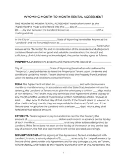 Wyoming Month-to-Month Rental Agreement Details form preview