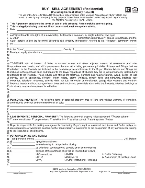Montana Residential Property Buy-Sell Agreement