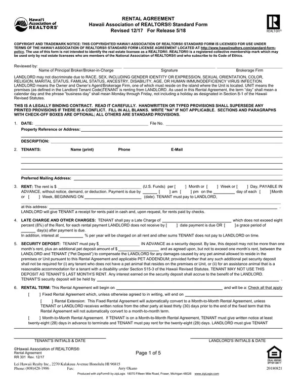 Hawaii Basic Rental Agreement - Hawaii Association of REALTORS Standard Lease Terms Explained