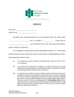 Mississippi Medical Cannabis Act Applicant Affidavit of Identity form preview