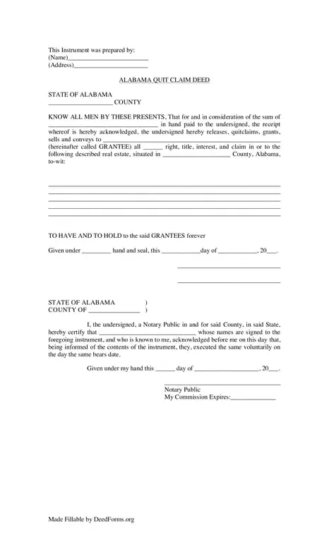 Alabama Property Rights Transfer via Quit Claim Deed