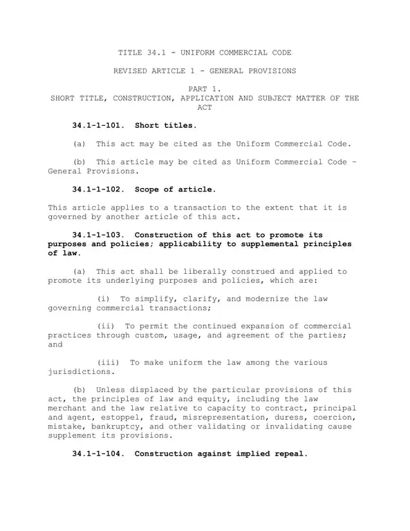 Title 34.1 Uniform Commercial Code - Wyoming Bill of Lading