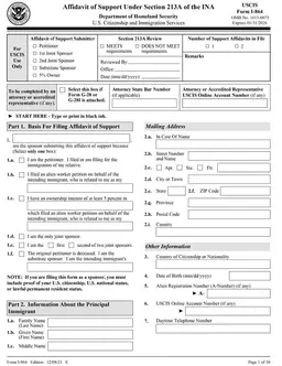 I-864 – Affidavit of Support (Financial Sponsorship Declaration) form preview