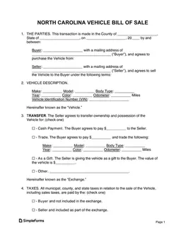 North Carolina Vehicle Transaction Proof and Registration Details form preview