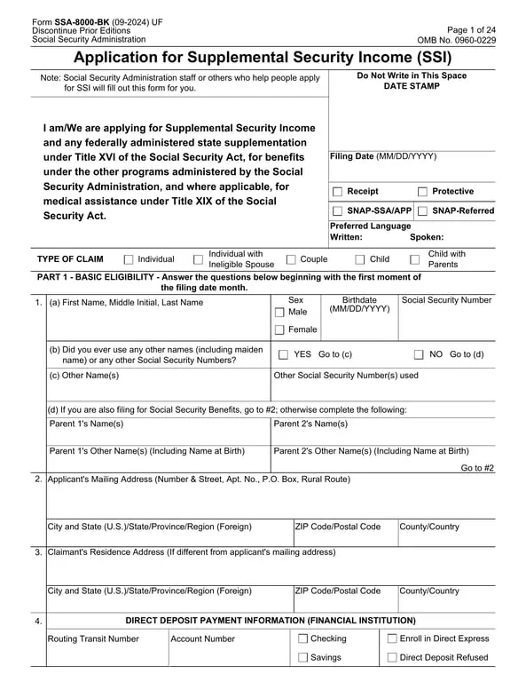 SSA-8000-BK - Apply for Supplemental Security Income and Other Benefits
