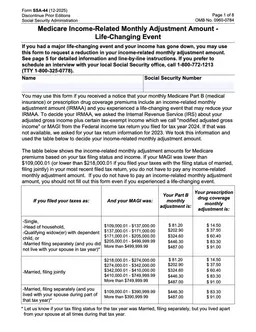 Social Security Administration SSA-44 for Revised Medicare Premiums after Major Life Events form preview
