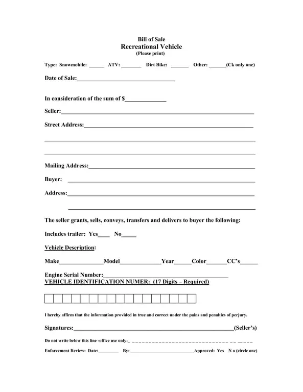 ATV Ownership Transfer Documentation