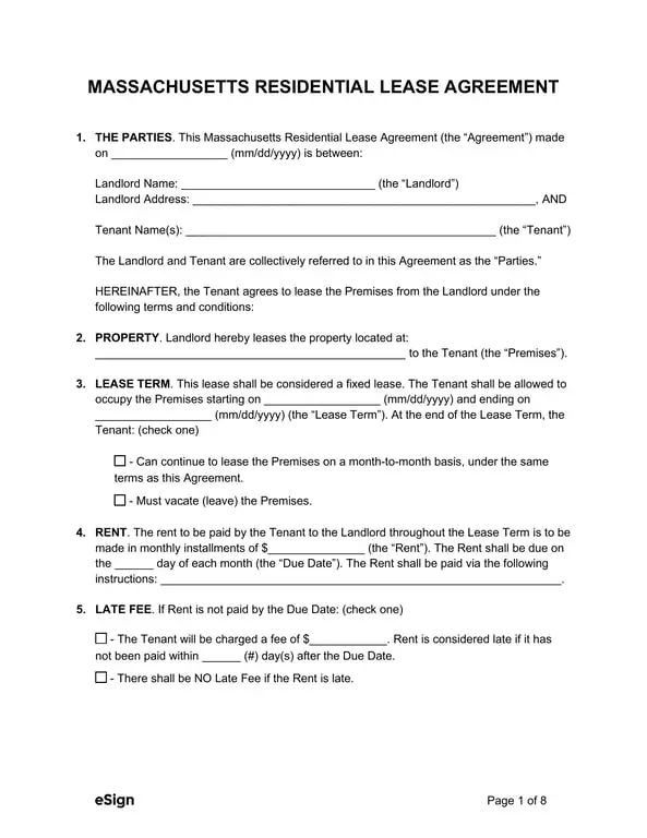 Massachusetts Residential Lease Agreement