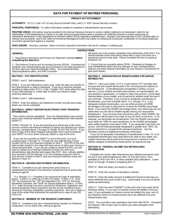 DD 2656 – Retirement/Survivor Benefits Election
