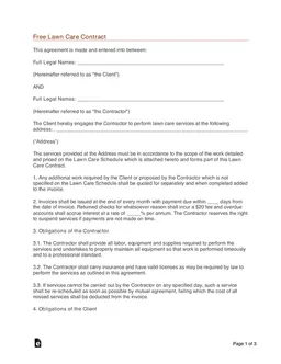 Lawn Care Contract Agreement for Scheduled Services and Additional Work Billings form preview