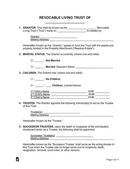 Revocable Living Trust Documentation - Assets, Estate, and Trustee Details form preview