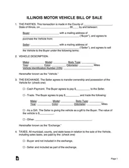Illinois Motor Vehicle Ownership Transfer form preview