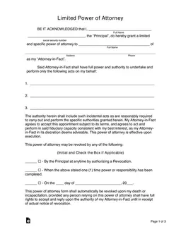 Limited Power of Attorney - Assign Specific Tasks with Details form preview