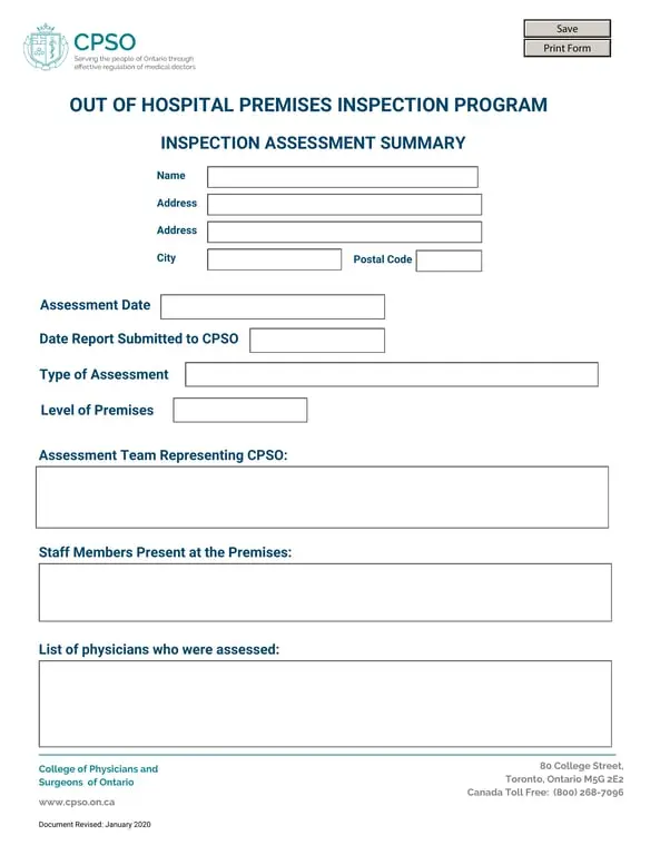 CPSO Wyoming Out of Hospital Premises Inspection Report